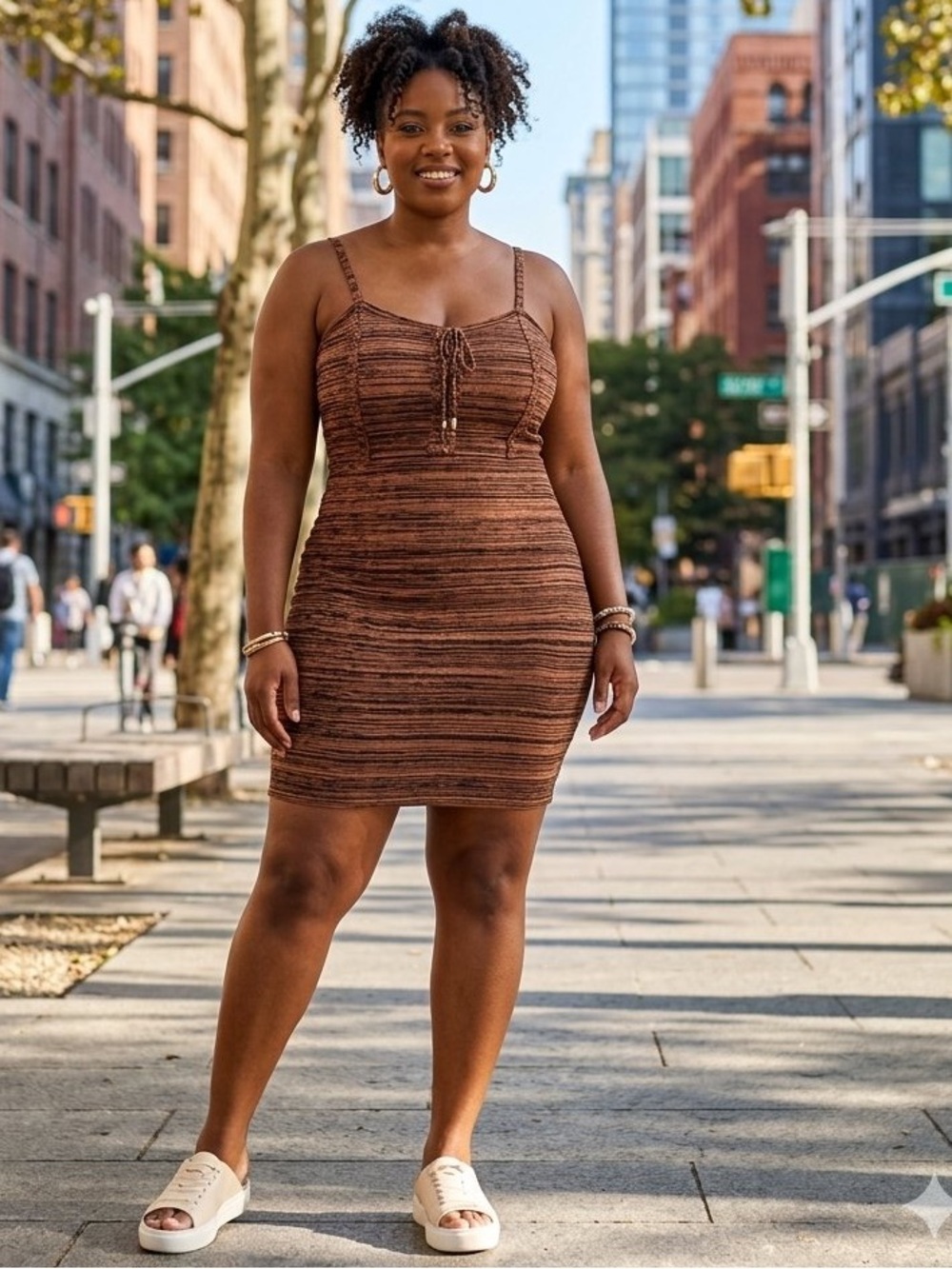 NWT Baby Phat Brown Striped Sleeveless Knit Mini Dress (XL)